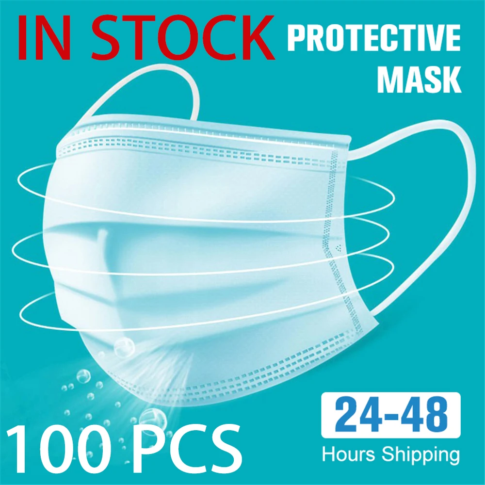 

Anti-virus 50 Pcs Disposable Protective Masks 3 Layer Nonwove Ply Filter Anti-Dust Anti-Fog Meltblown Earloop Mouth Mask