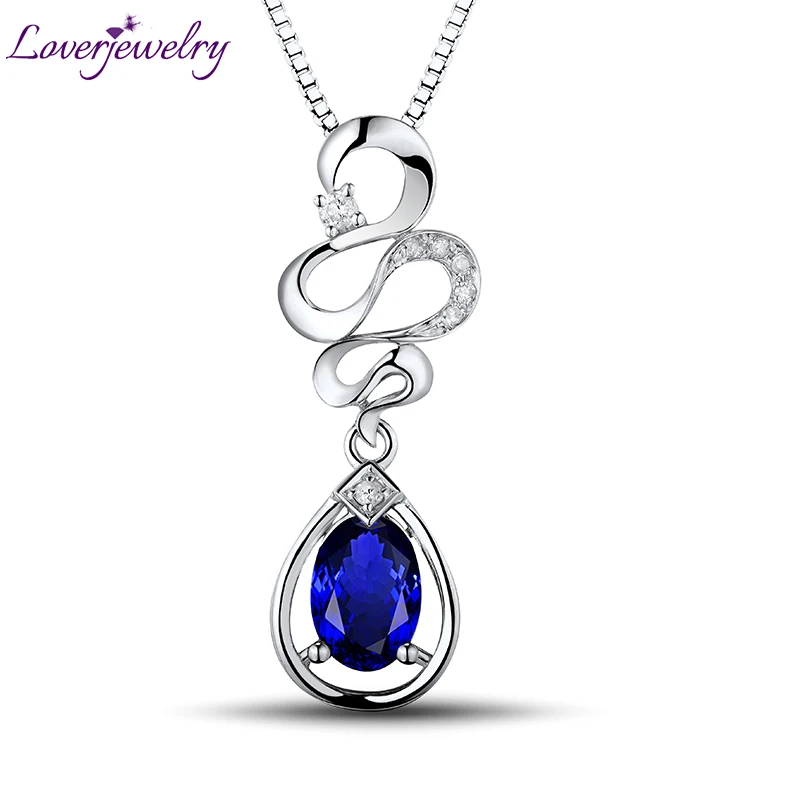 LOVERJEWELRY, овальный, 5x7 мм, 18 К, белое золото, бриллиант, танзанит, свадебная подвеска, элегантный дизайн, хорошее ювелирное изделие для жены, подарки - Цвет камня: Tanzanite Pendant