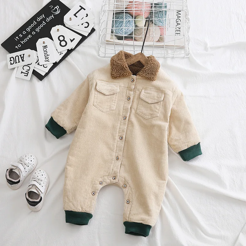 children winter jumpsuit baby plus velvet romper