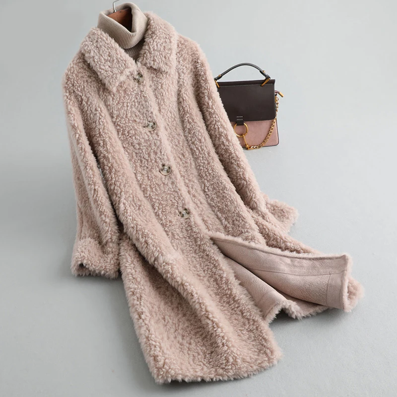 PUDI A19060 женская шуба из натуральной шерсти, куртка, классическое теплое пальто, женская зимняя теплая настоящая меховая шуба, Тренч - Color: beige