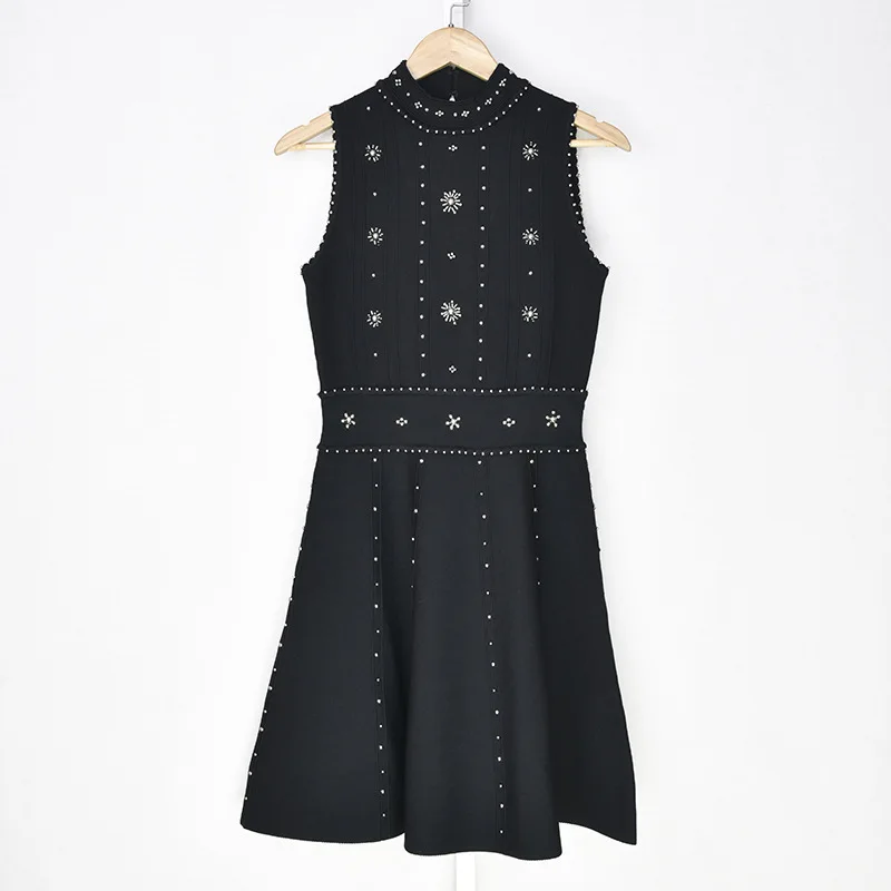 

17 Li Heavy Industry Nail Beads Sleeveless Knitting Dress Dress Skirt 7687