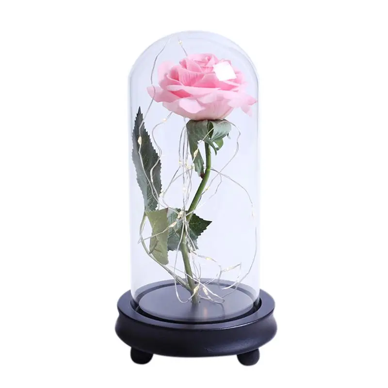 День Святого Валентина Galaxy Rose Flower USB Powered светодиодный светильник в стеклянном куполе на деревянной основе(в комплект не входит батарея - Цвет: P
