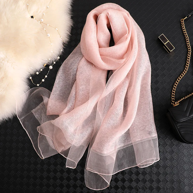 Light Pink Luxury Cashmere Silk Scarf For Women Fashion Kerchief Solid Colors Shawl Warm Scarfs Long Shawls and Wraps Neck Scarves For Lady - Цвет: Light Pink