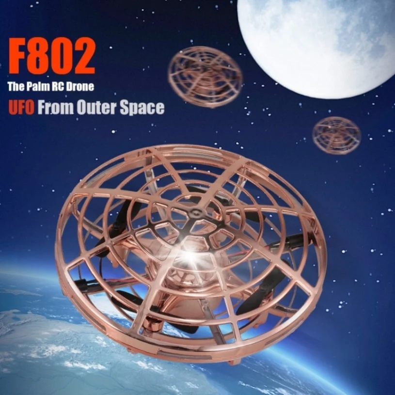 F802 Мини Инфракрасный индукционный вертолет ручной контроль UFO удержание высоты Радиоуправляемый Дрон Квадрокоптер радиоуправляемые игрушки для детей - Цвет: Gold