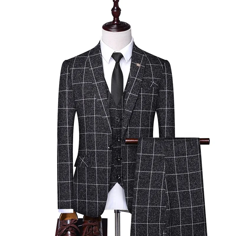 Traje de esmoquin para hombre, chaqueta de 3 piezas, chaleco, pantalón elegante, pantalones de diseño de boda, traje Formal de oficina, 4XL