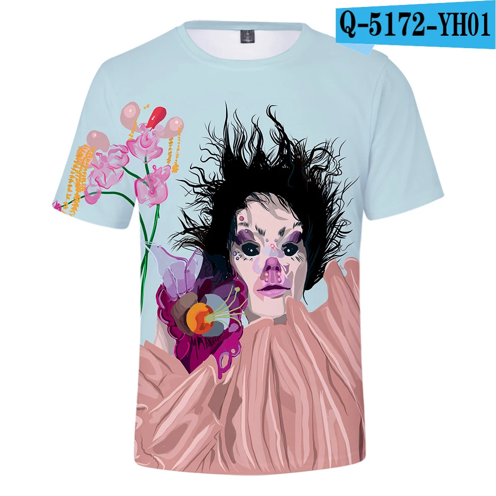Модная певица bjork 3D футболка для мальчиков и девочек, лето, крутой короткий рукав Харадзюку, высокое качество, удобная повседневная футболка с 3D принтом - Цвет: 3D