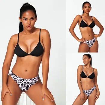 

Hot Sales Women Sexy Leopard Print Biquini Bottom High Cut Bathing Suit Solor Color Underwear Tops Push Up Padded Traje de baño