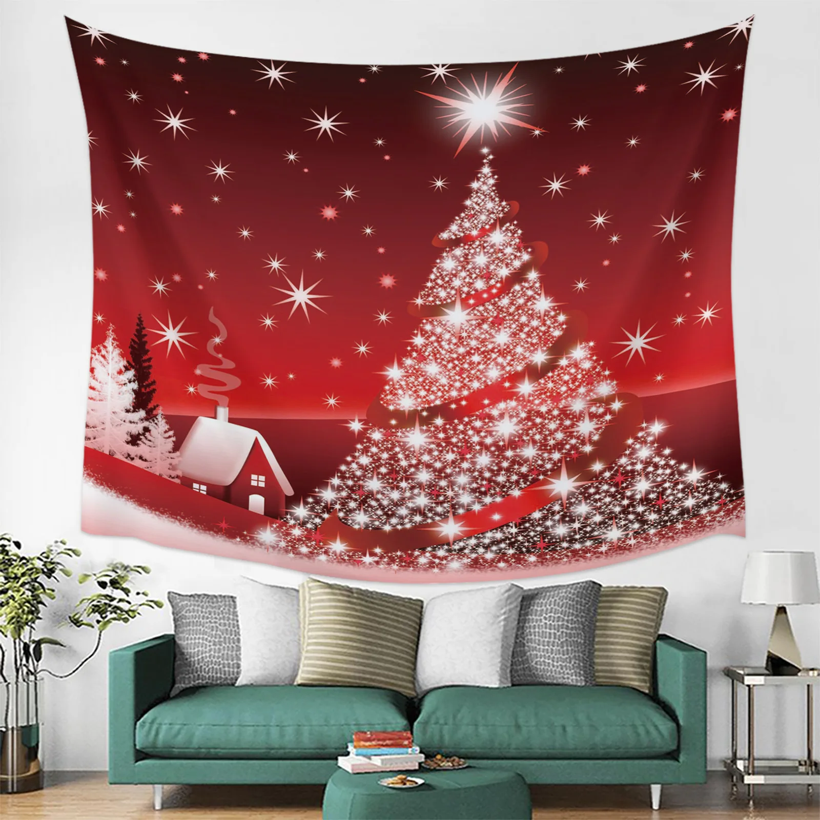 

Christmas tree tapestry Nordic ins wind 3D digital printing bedroom decoration hanging cloth net red live background cloth