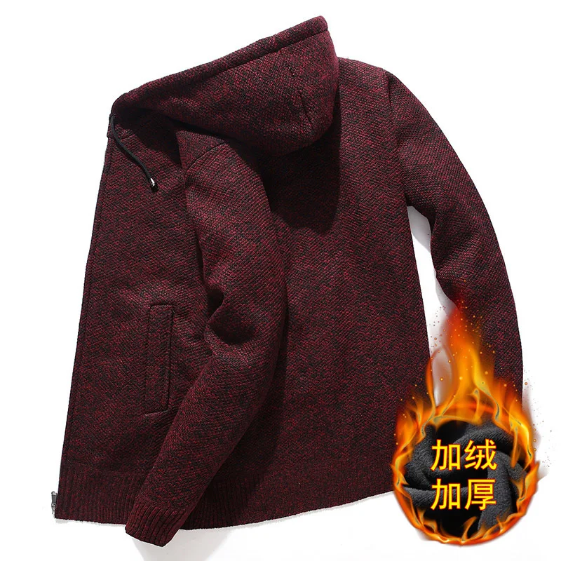 Plus Velvet Cardigan Men's Warm Fashion Solid Color Casual Knit Sweater Jacket Man Wild Loose Hooded Sweater Male Clothes Plus Velvet Cardigan Men's Warm Fashion Solid Color Casual Knit Sweater Jacket Man Wild Loose Hooded Sweater Male Clothes