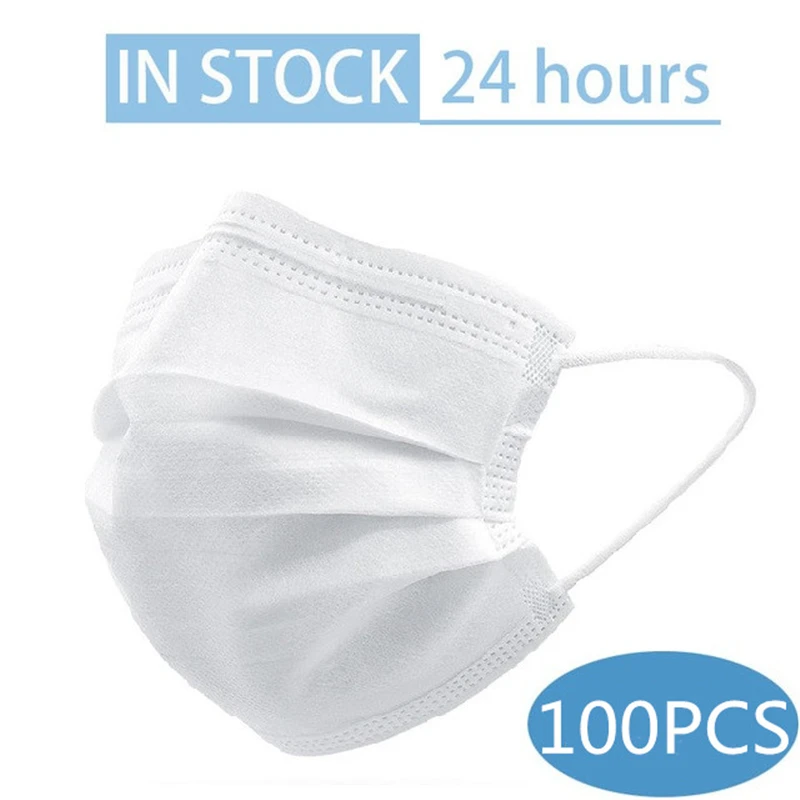 Higt-100pcs-white-blue-Mask-Disposable-Nonwove-3-Layer-Ply-Filter-Mask-mouth-Face-mask-filter