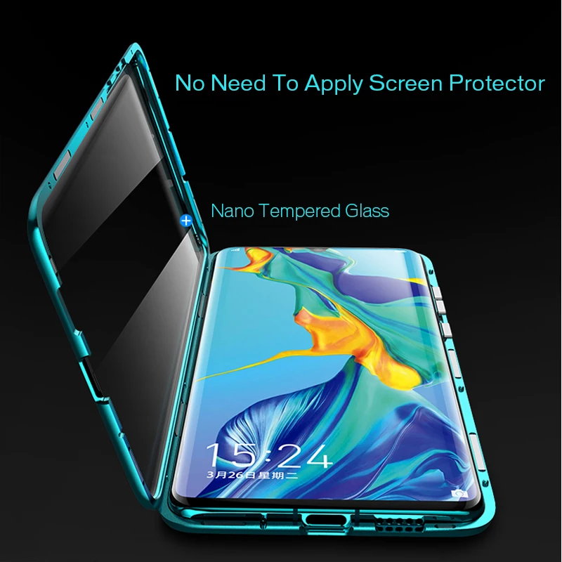 Магнитный металлический бампер на 360 ° для huawei P30 Pro P30 Lite Light Coque Cover прозрачный чехол из закаленного стекла на Hauwei P30Lite P30Pro