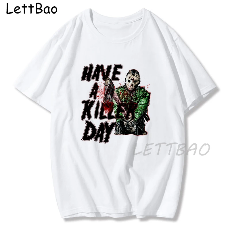 Летняя хлопковая Футболка белая футболка Jason Voorhees Friday 13Th Have a Killer day Horror Friends Big Tall