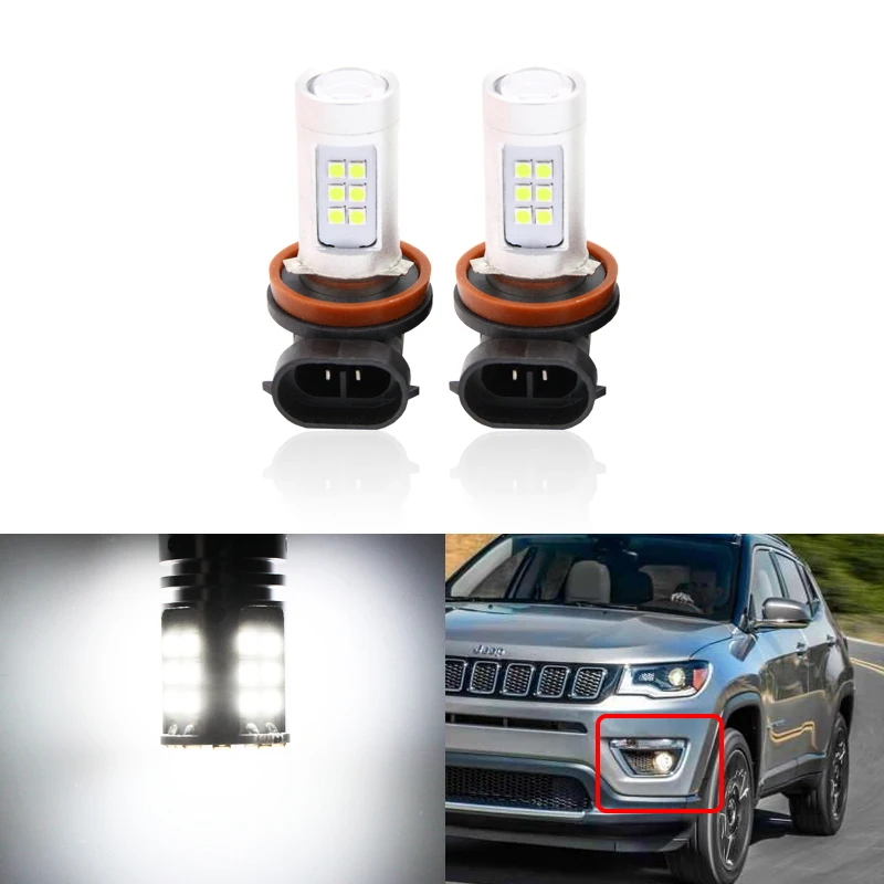 2x Led Front Driving Fog Light Bulbs For Jeep Compass 2014 2019 CAN bus