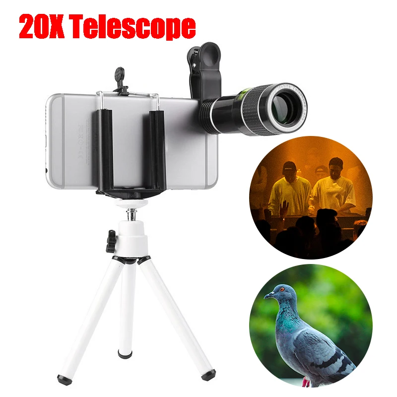 

20X Zoom Monocular Telescope Lens with Mobile Phone Clip Tripod For iPhone 6 7 Samsung S8 Android Smartphone