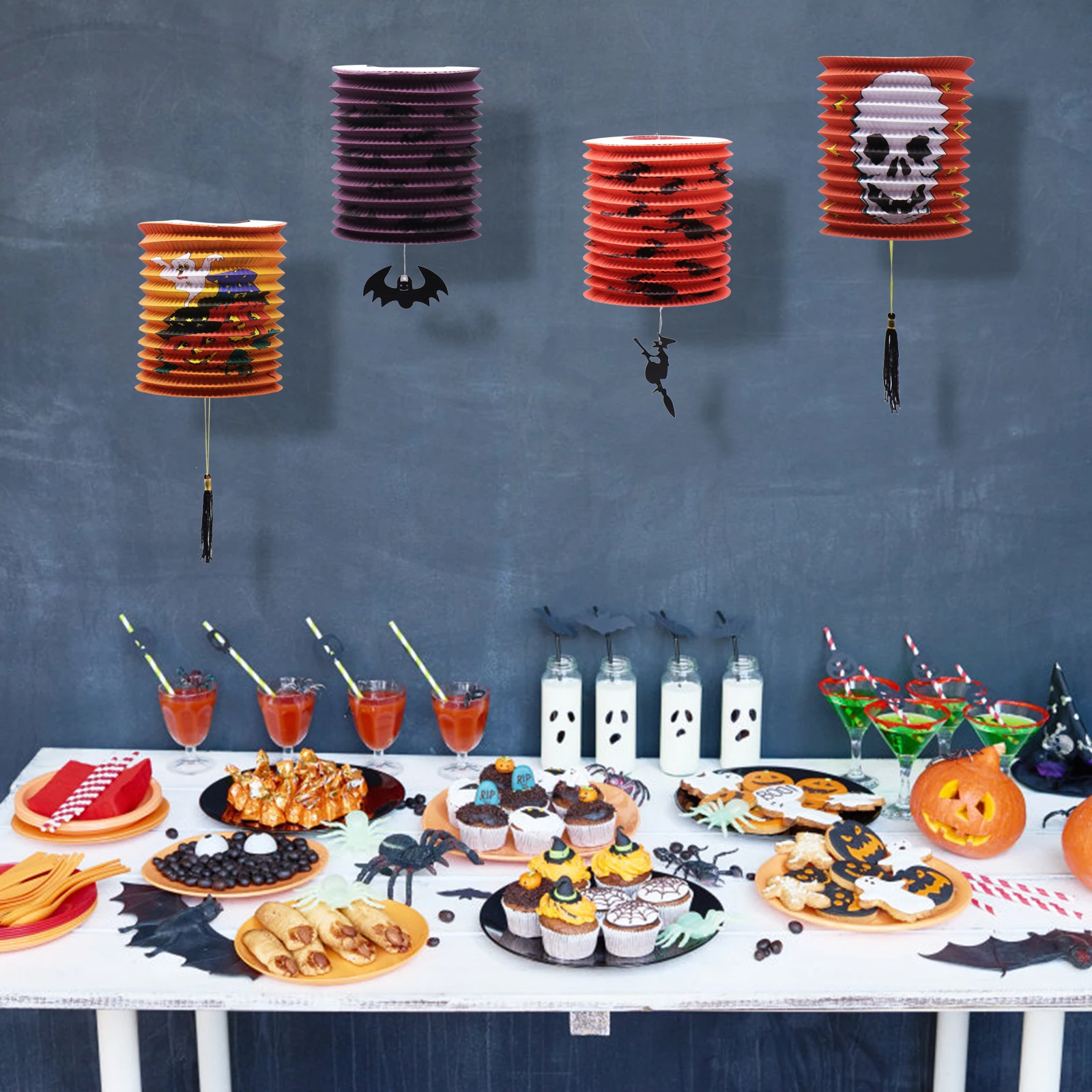 

Chinese Paper Halloween Lantern Skull Skeleton Bat Pumpkin Witch printed Latern Pendant For Halloween Festival Party Decoration