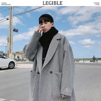 

2019 New Winter Woolen Coat Men Long Loose Woolen Coats Mens Pure Color Casual Fashion Jackets / Casual Men Overcoat