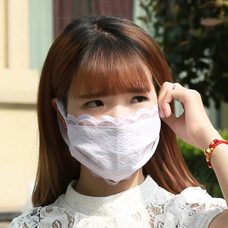 Fashion Lace Mask Women Solid Breathable Cotton Face Mask Sweet Female Reusable Sunscreen Mouth Cover Spring Summer Mouth-muffle