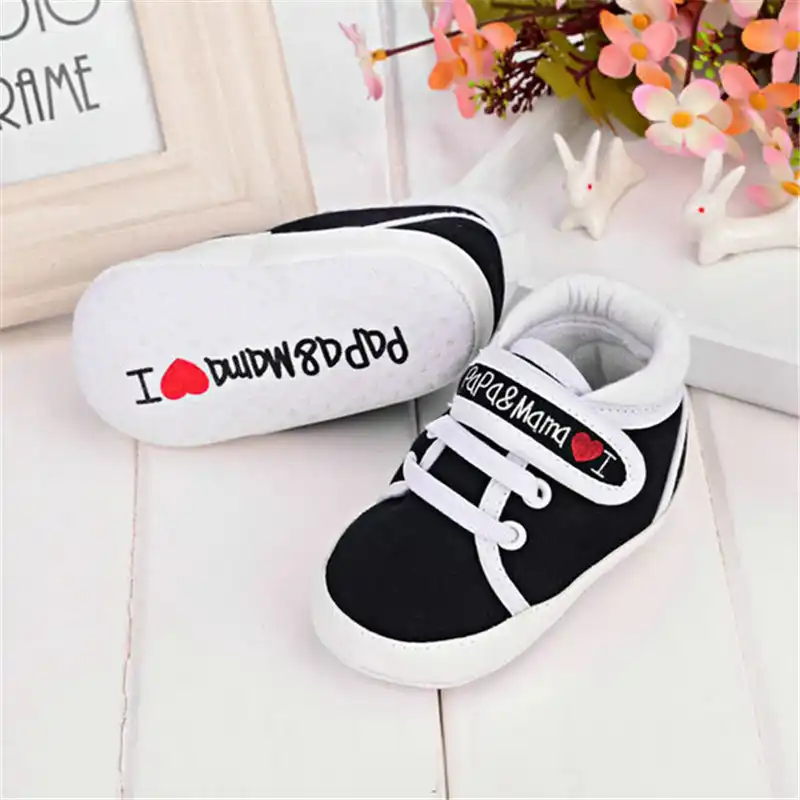 Chaussures Pour Nouveau Ne I Love Papa Mama Chaussures De Berceau Imprimees Semelles Souples En Forme De Cœur Pour Premieres Marches De 0 A 18m Aliexpress
