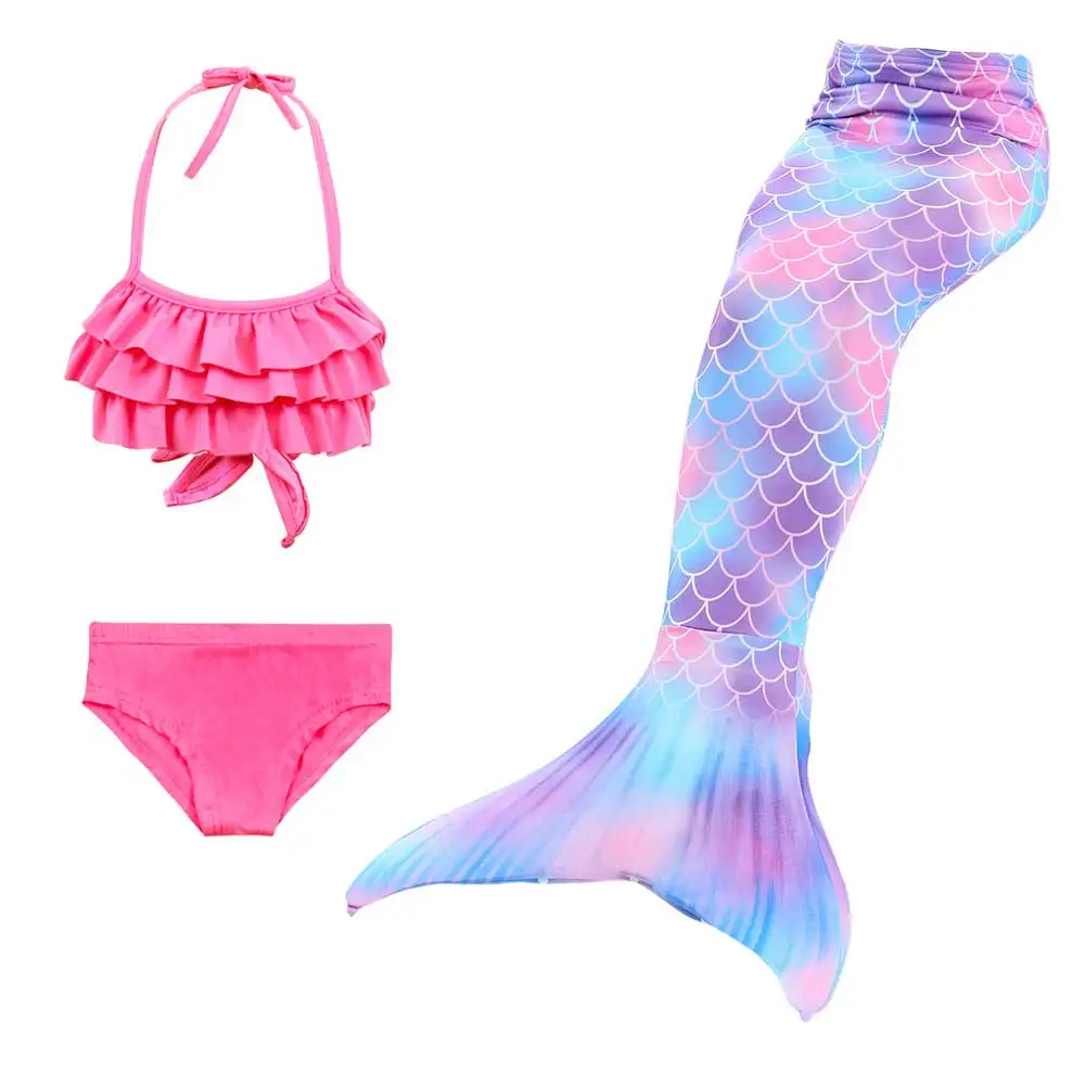 3pcs Mermaid Set 9 Дизайн; Костюм Русалки для девочек; купальный костюм или вечерние костюмы для косплея; красивое желтое бикини и хвост русалки для плавания - Цвет: 3pcs Mermaid Set 9