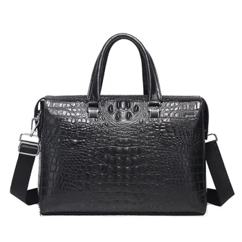 

Crocodile Pattern Men Leather Briefcase Customizable Shoulder Bag Manufacturers Full-grain Leather Business Hand Bag Foreign Tra