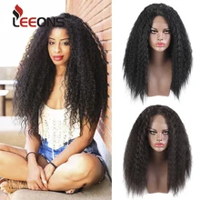 Leeons кудрявые прямые парики синтетические парики на кружеве для черных женщин 150% плотность парик кудрявые термостойкие накладные волосы