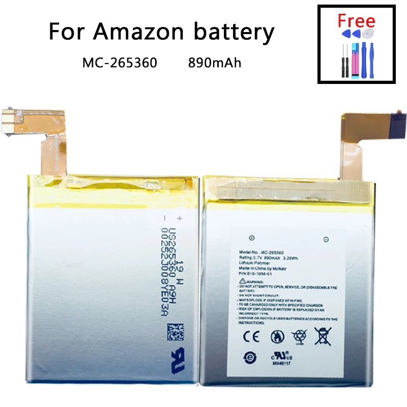 890 мА/ч, MC-265360 Батарея для Amazon Kindle 4 D01100 S2011-001-S DR-A015 встроенный мобильный телефон Батарея