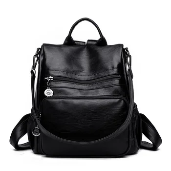 

Anti-theft back zipper dual-use can be shoulder backpack women bag 2019 new soft leather casual small backpack simple