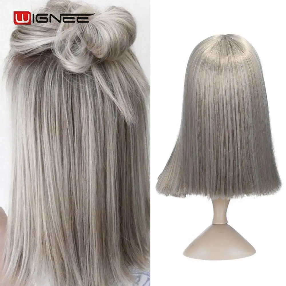 Peluca Sintetica Wignee De 2 Tonos Rubio Marron Ceniza Para Mujer Pelo Corto Recto Pelucas De Pelo Para Cosplay De Alta Temperatura Pelucas Sinteticas Sin Encaje Aliexpress