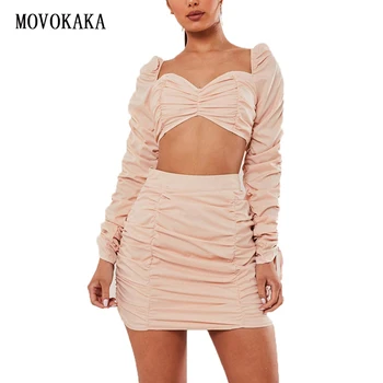 

Autumn Women's Sets Sexy Women's Tracksuit Two Piece Set Long Puff Sleeve Tops And Pleated Short Skirt Women's Suit Women Outfit