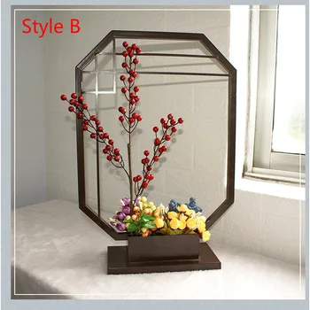 

Creative Zen Vintage Metal Flower Stand Chinese Style Screen Home Living Room Office Decoration