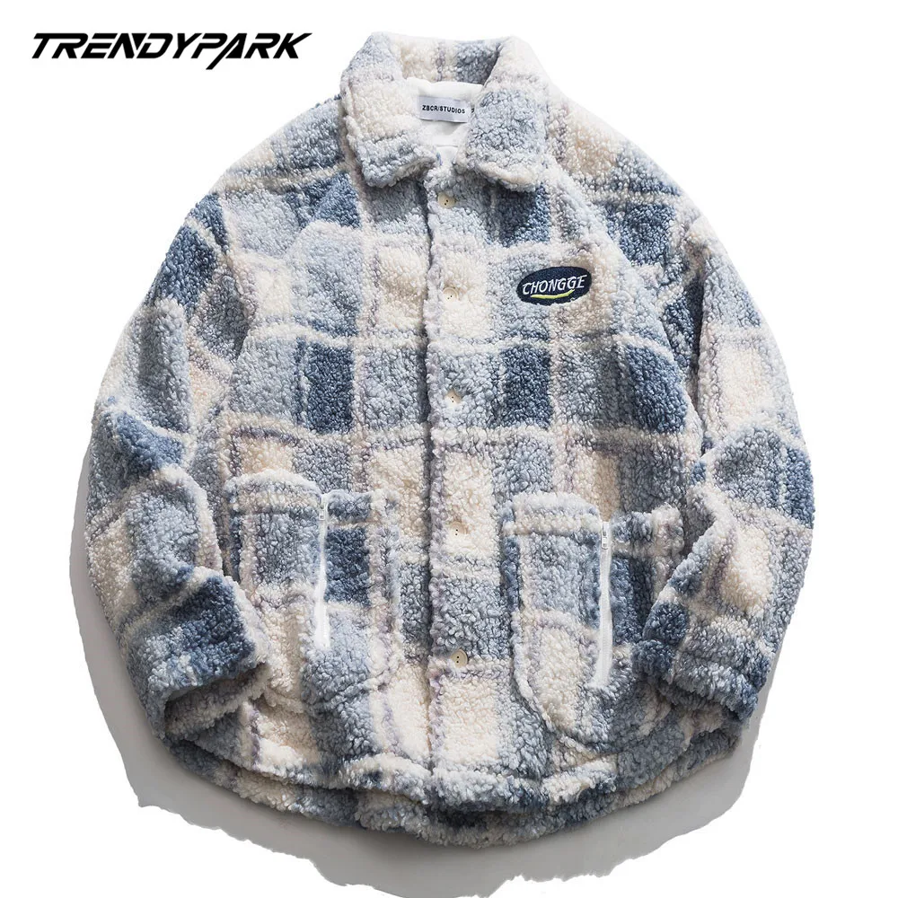 

2020 Mens Winter Padded Coat Plaid Parka Hip Hop Jacket for Men Fleece Flocking Warm Outwear Windbreaker Streetwear Harajuku