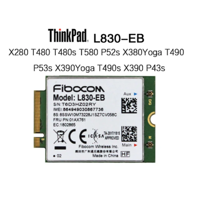 Cartão de Segunda Guerra Mundial 01ax761 Fibocom com para Lenovo Thinkpad X280 T480 Ttú90 T490s T590 P53s X390 L290 L590 P43s T480s X390 Yoga - Imagem 2