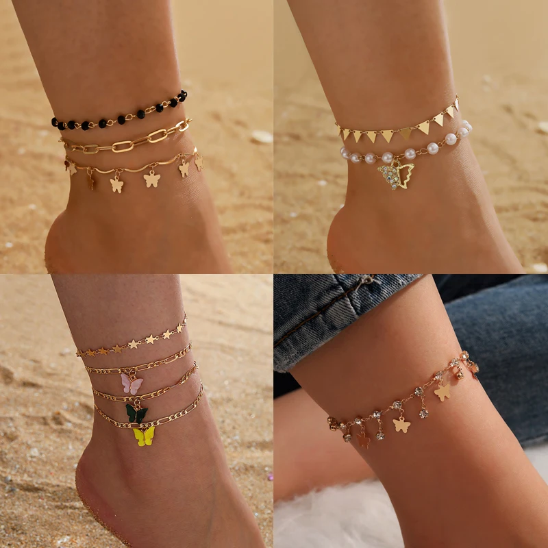 Tocona Boho Butterfly Shiny Rhinestone Tassel Anklets for Women Colorful Bead Gold Alloy Metal Foot Chain Summer Jewelry 14121 Tocona Boho Butterfly Shiny Rhinestone Tassel Anklets for Women Colorful Bead Gold Alloy Metal Foot Chain Summer Jewelry 14121