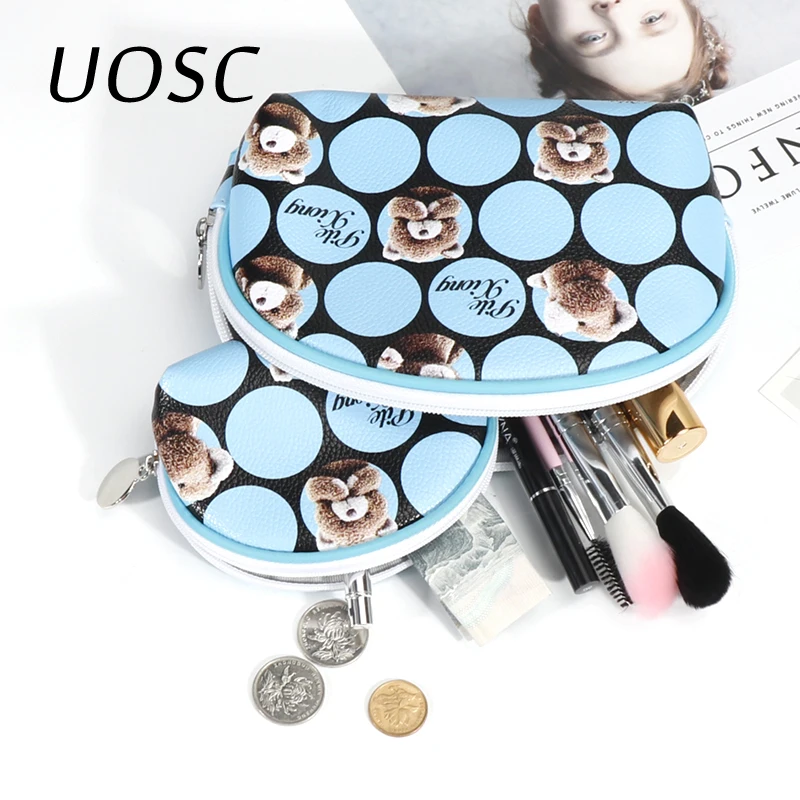 UOSC кожаные сумки, 2 комплекта, органайзер для путешествий, сумка для макияжа с животными, косметичка
