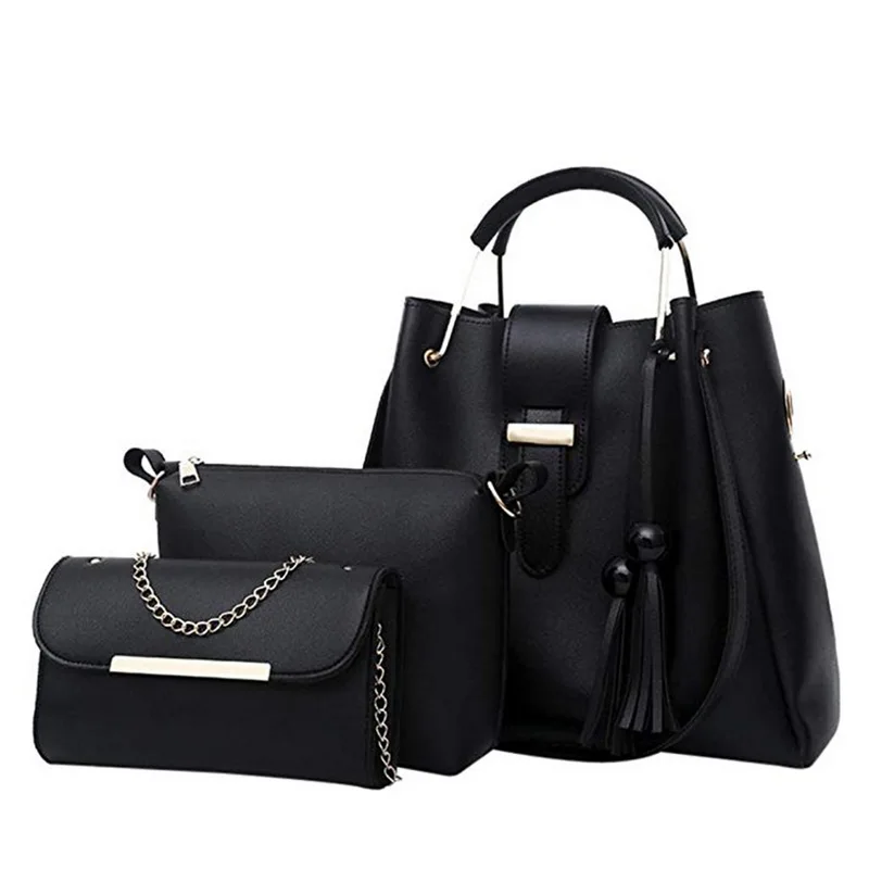 4 шт./компл. Для женщин сумки из натуральной кожи Курьерские сумки для Дамская мода на плечо женская сумка из искусственной кожи повседневная женская обувь сумка-шоппер Сак Femme - Цвет: black 3pcs