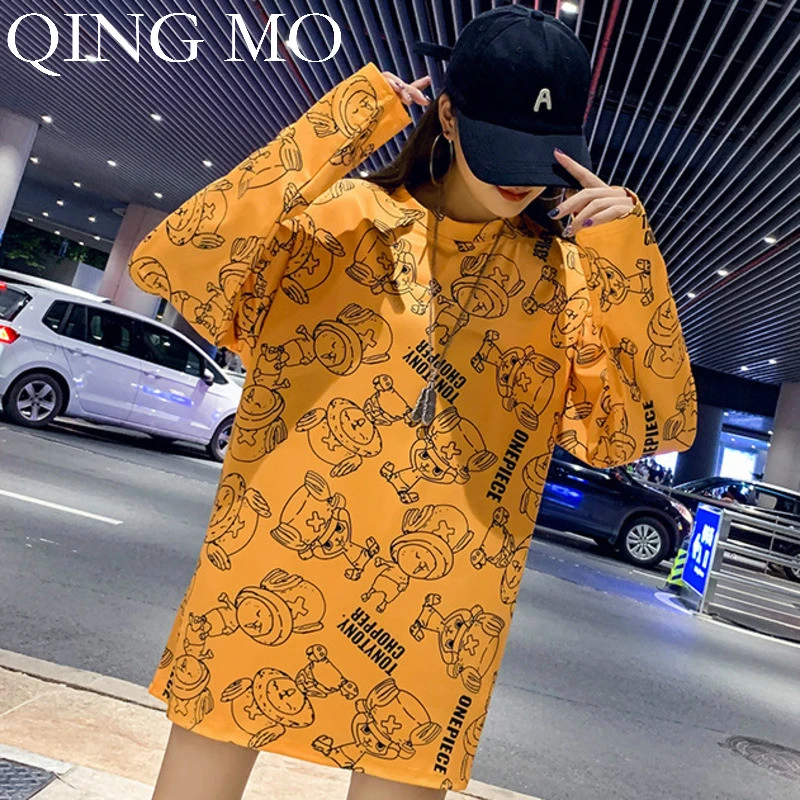 Picture color QING MO женская футболка с мультяшным принтом Желтая Женская Офисная стильная футболка Весна размера плюс свободная футболка ZQY1570 - Цвет: Picture color