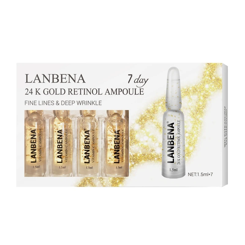 LANBENA ампульная Сыворотка гиалуроновая кислота+ витамин С+ ретинол золота 24 К+ Q10+ керамид против старения морщин увлажнение на 7 дней