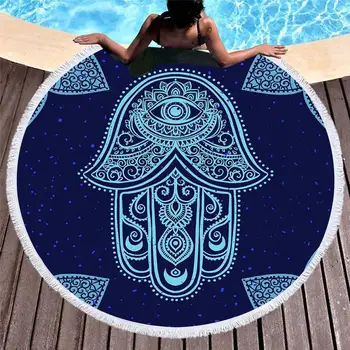 

Round Beach Towel Retro Decorative Pattern Palm Microfiber Beach Towel Digital Printing Logo