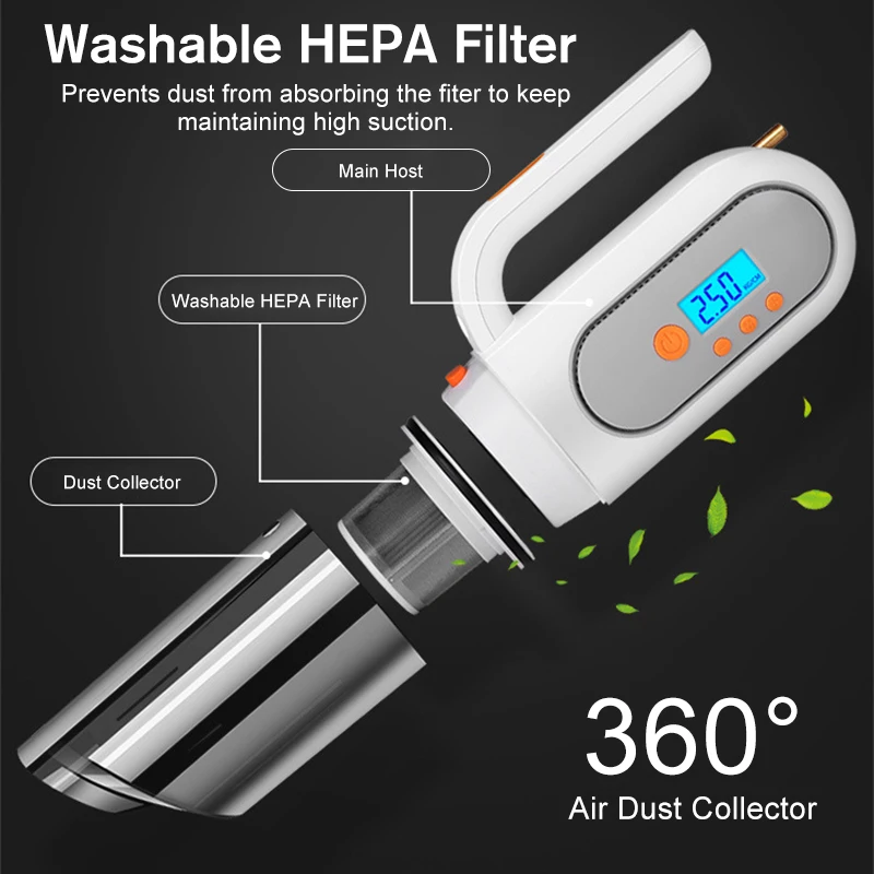 US $29.58 4 IN 1 MultiFunction Car Vacuum Cleaner USB Rechargeable Air Pump Tire Pressure Monitoring LED Light Digital Display Car Home