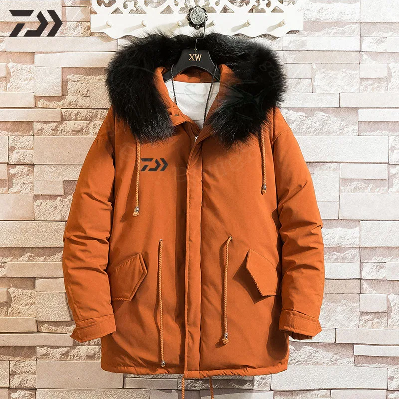

Daiwa Fishing Jackets Men's Jackets Winter Thicken Thermal Fishing Clothing Hooded Solid Pocket Fishing Shirt Outdoor Wear