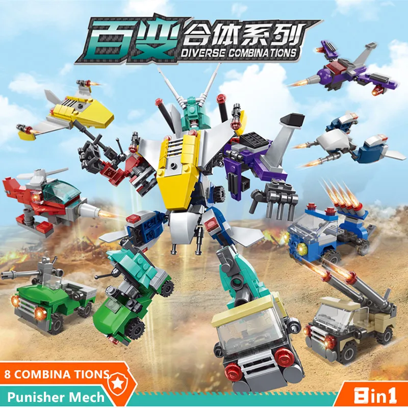 

8 in 1 Transformation Robot City Building Block Military Tank Gun Car Aircraft constructor Bricks Educational Toys For children
