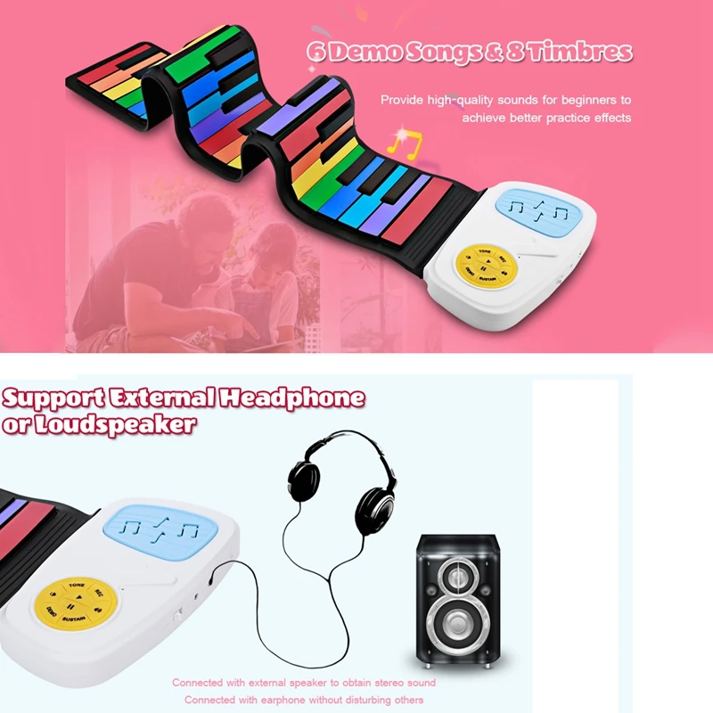 Multi Style Portable 49 Keys Flexible Silicone Roll Up Piano Folding Electronic Keyboard For Children Student