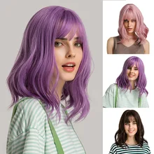 14 дюймов короткие волны воды парики с челки термостойкие волокна волнистые парики для женщин KG66