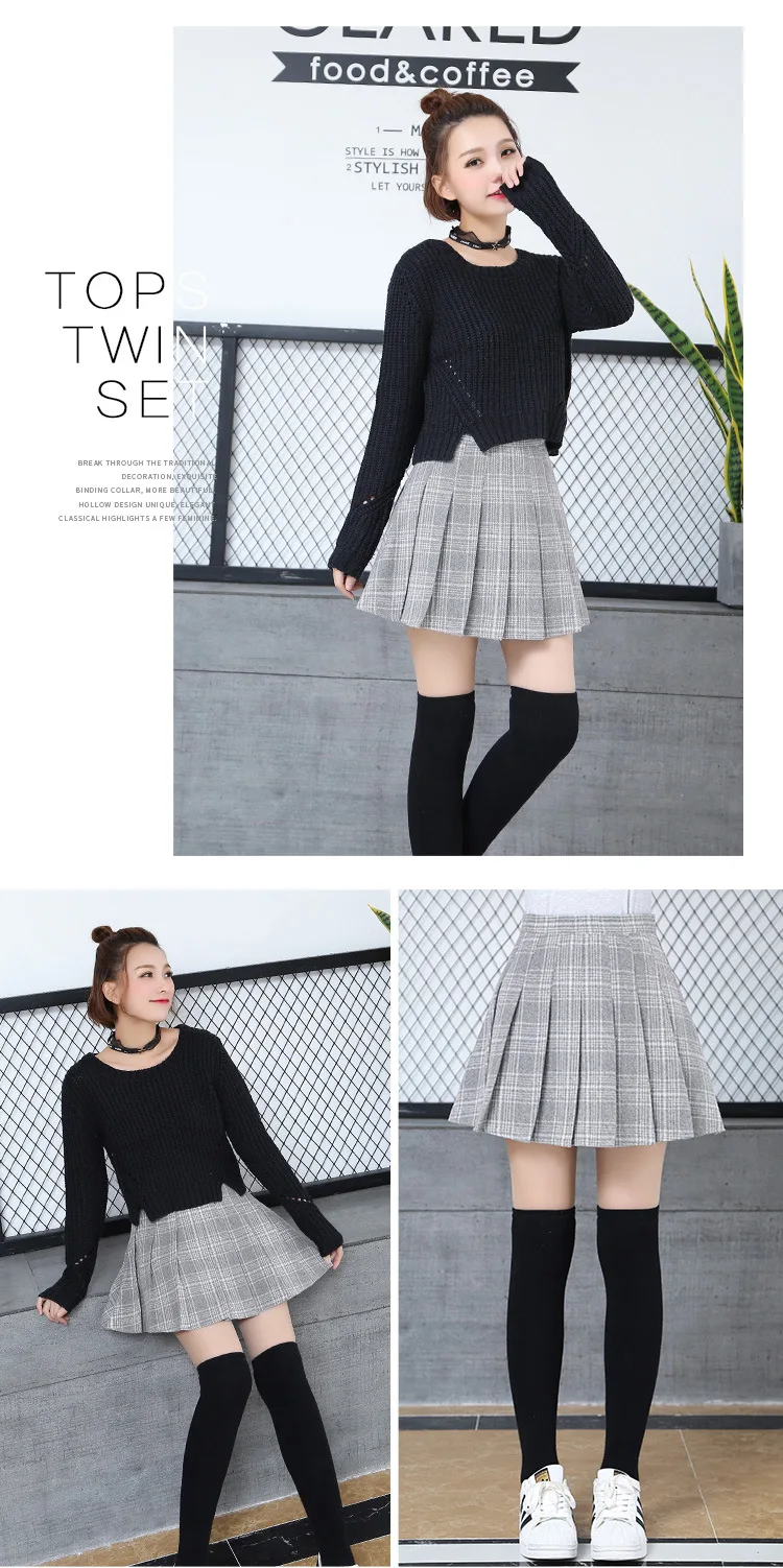 JLI мая, плиссированные юбки с высокой талией, осенняя клетчатая повседневная короткая мини-юбка в стиле ампир, милая одежда в консервативном стиле для девочек
