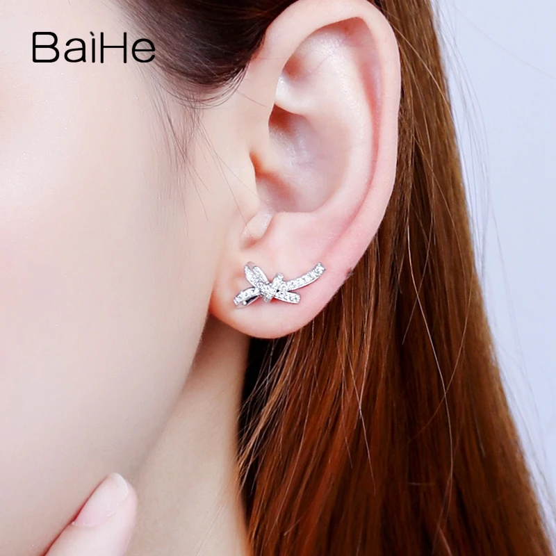 BAIHE Solid 14K белое золото(AU585) 0.32ct H/SI круглые натуральные бриллианты Свадебные модные ювелирные изделия подарок серьги-гвоздики