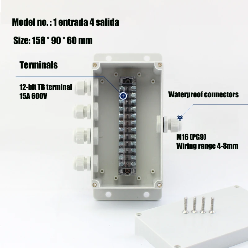 Пластиковая водонепроницаемая распределительная коробка с клеммой один в два из наружной распределительной коробки через проволочную коробку - Цвет: 1 Inlet 4 Outlet