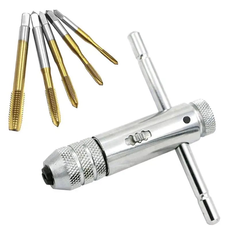 Реверсивный Т-образный ключ с одной ручкой, Трещоточный ключ, ручной инструмент для нарезания резьбы, гаечный ключ, регулируемый ручной инструмент