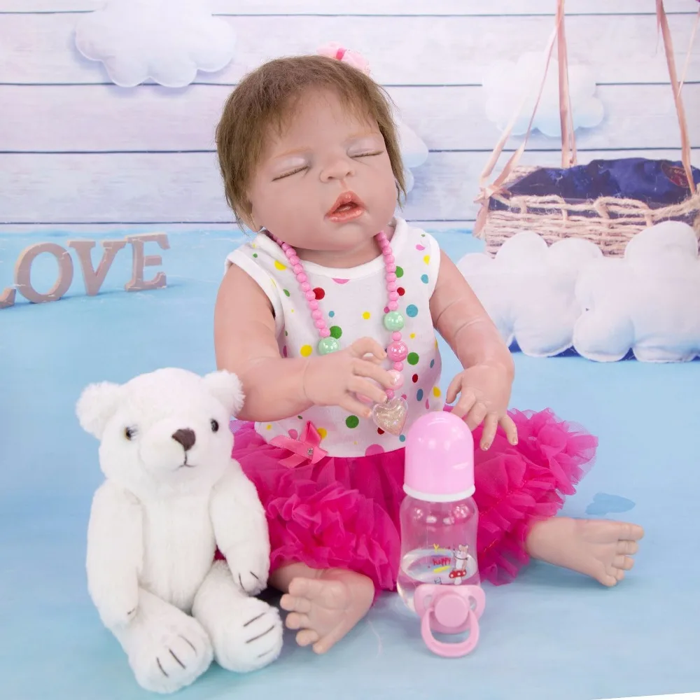 55 см силиконовый винил Reborn Baby Closed eyes girl High-end ручная роспись кожи малыша Детские куклы Bebes Reborn игрушка «летучая мышь» подарок
