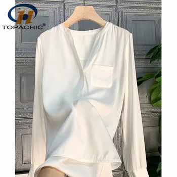 

12.14 Top Quality Fashion 100% Silk Shirt Women New V-neck Temperament Silky long sleeve Blouses