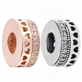 

Original Rose Gold Logo Signature Openwork Silber Hearts Beads Fit 925 Sterling Silver Charm Bracelet Bangle Diy Jewelry